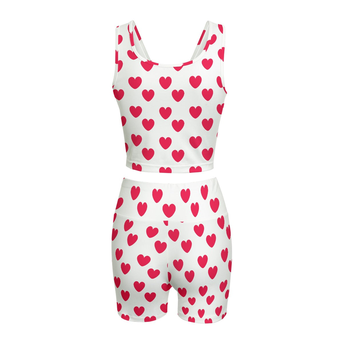 Sweet Love Hearts Women's Crop Top & Yoga Shorts Set (Red x White)