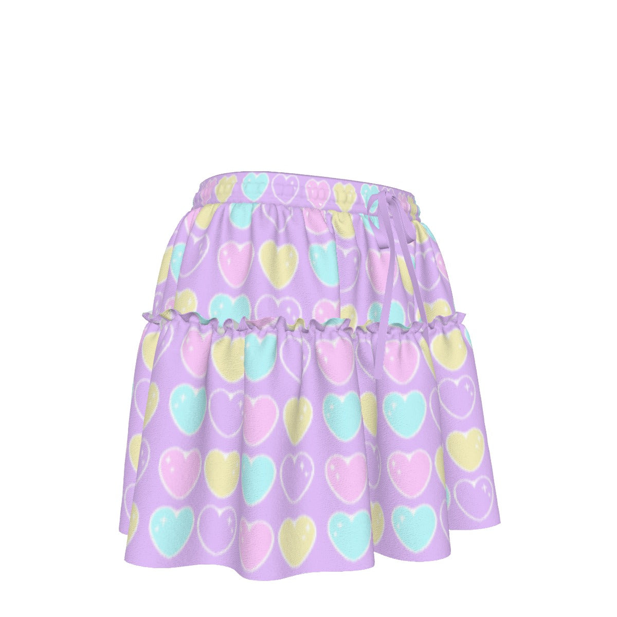 Sweet Love Hearts Purple Waist Tie Ruffle Mini Skirt