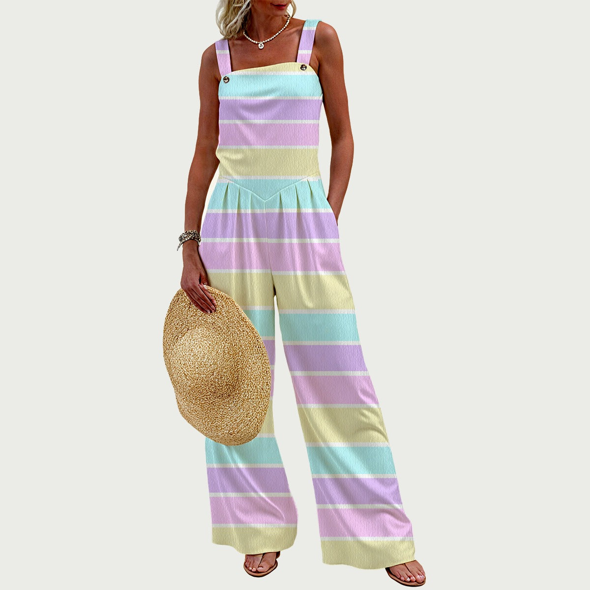 Pastel Stripes Women's Wide Leg Jumpsuit Overalls