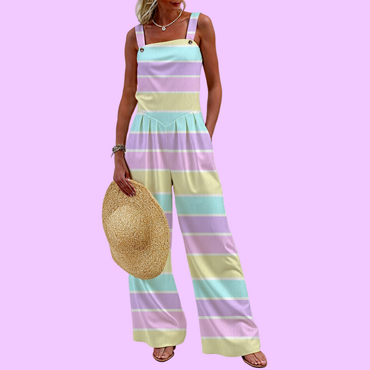 Pastel Stripes Women's Wide Leg Jumpsuit Overalls