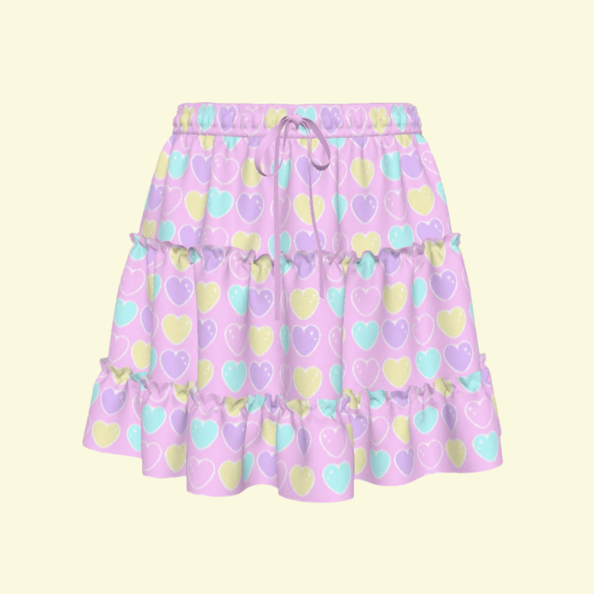 Sweet Love Hearts Pink Waist Tie Tiered Ruffle Mini Skirt