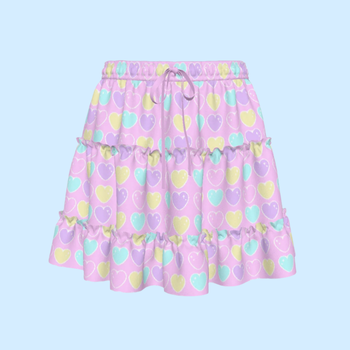 Sweet Love Hearts Pink Waist Tie Tiered Ruffle Mini Skirt