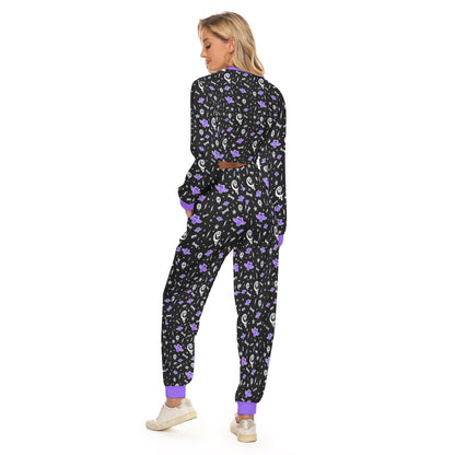 Milky Bat Night Women's Crop Sweatshirt & Sweatpants Set (Black)