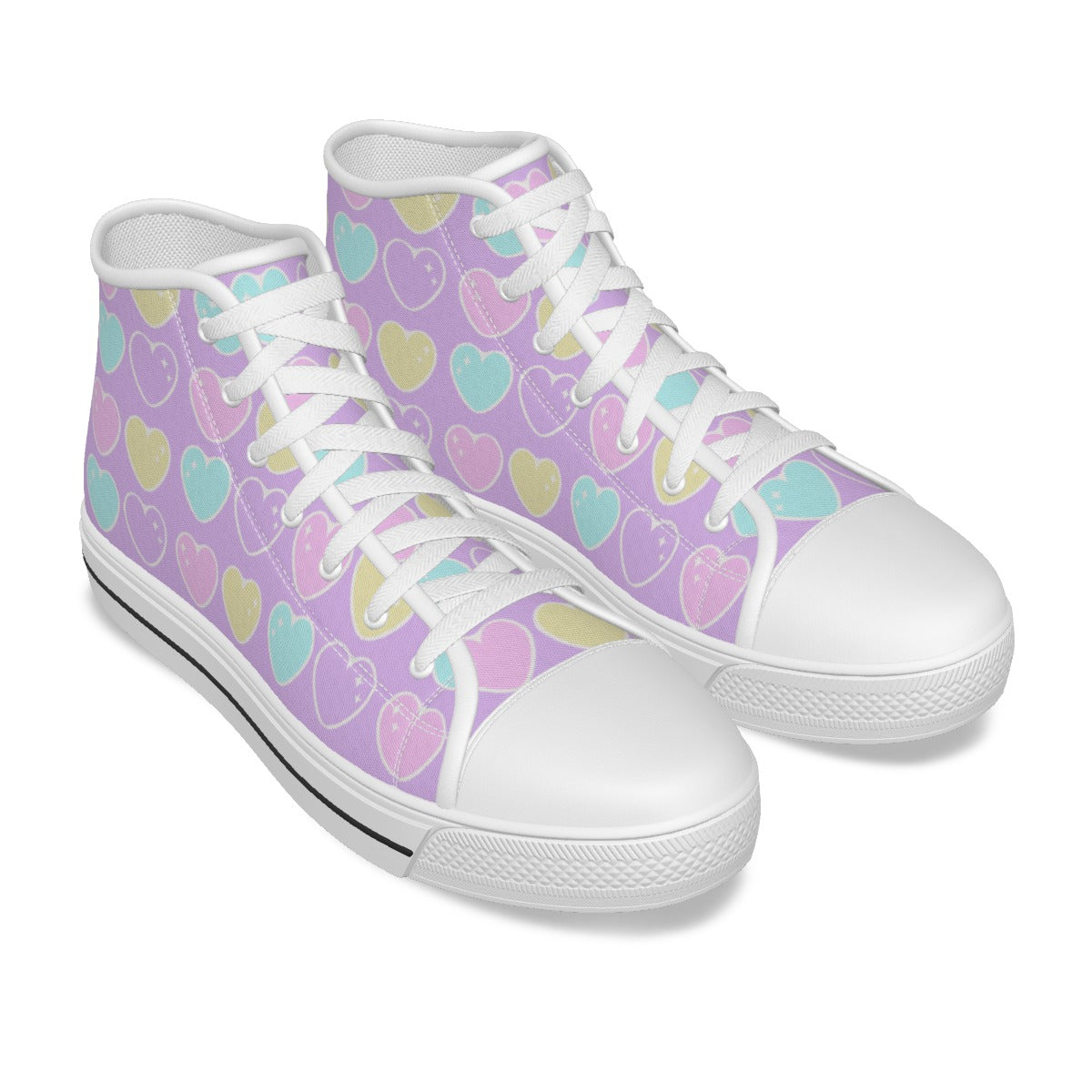 Sweet Love Hearts Women's High Top Cutie Canvas Shoes (Purple)