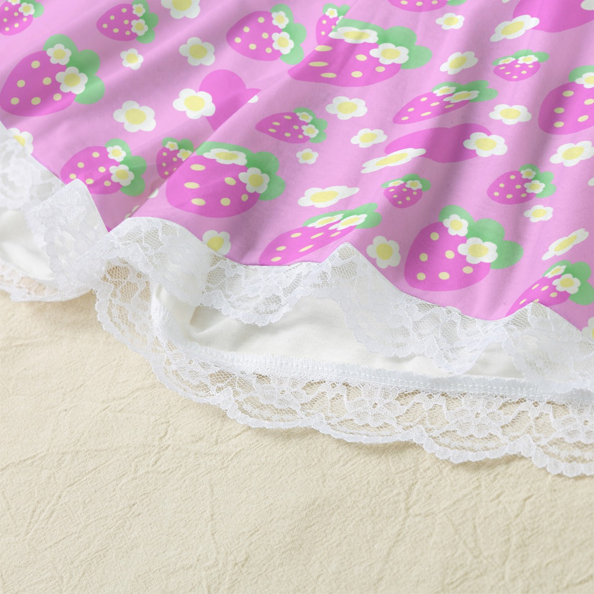 Strawberry Cutie Women's Cami & Shorts Lounge Wear Pajama Set With Lace Trim (Fruity Berry Pink)