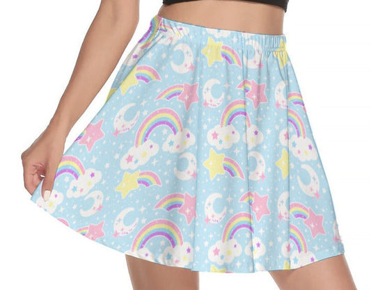 Dreamy Rainbow Blue Mini Skater Skirt