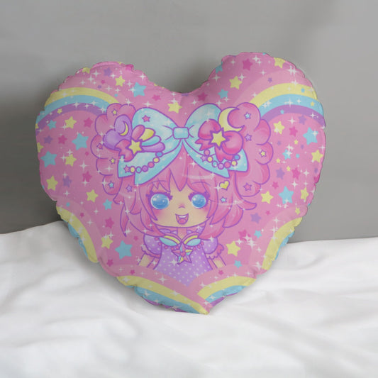 Bubbles Rainbow Land Heart Shaped Throw Pillow (Double Sided)