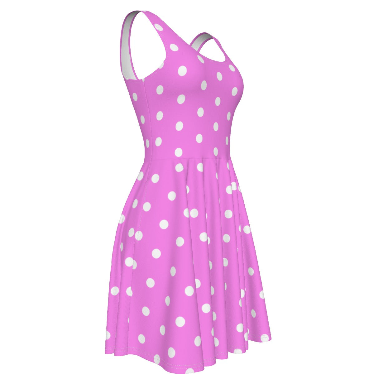 Cute Polka Dots Skater Dress With Pockets (Hot Pink)