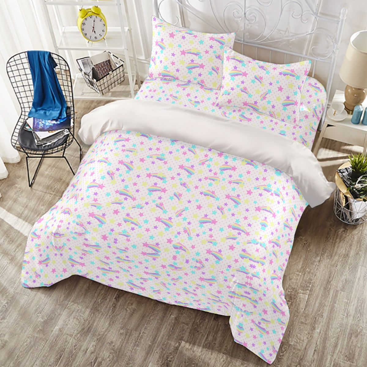 Starry Party White Four Piece Duvet Cover & Bedding Set