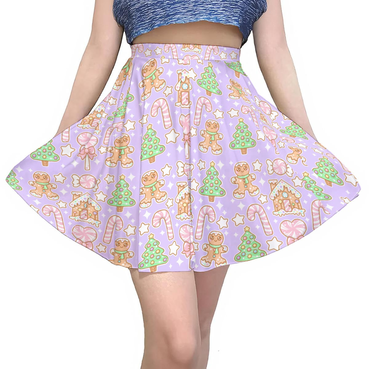 Kawaii Christmas Skater Skirt (Sugar Plum)