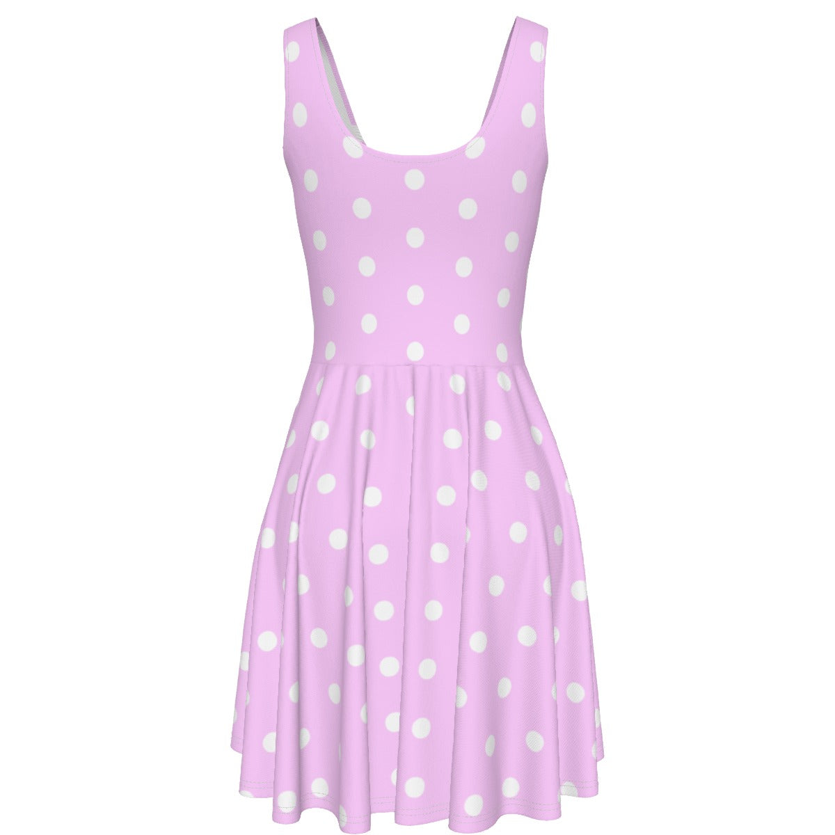 Cute Polka Dots Skater Dress With Pockets (Fairy Kei Pastel Pink)