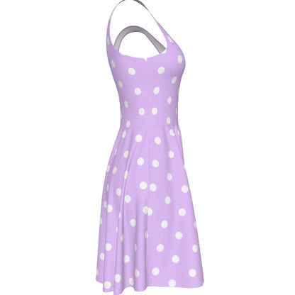 Cute Polka Dots Skater Dress With Pockets (Fairy Kei Pastel Purple)