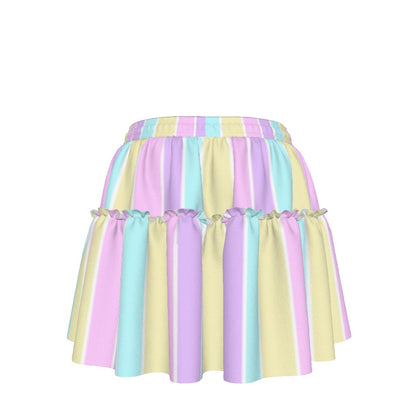 Pastel Stripes Waist Tie Ruffle Mini Skirt