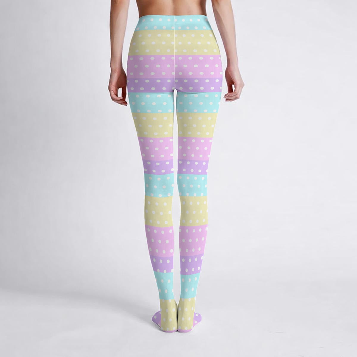 Cute Polka Dots Stretchy Tights (Pastel Rainbow Stripes Color Block)