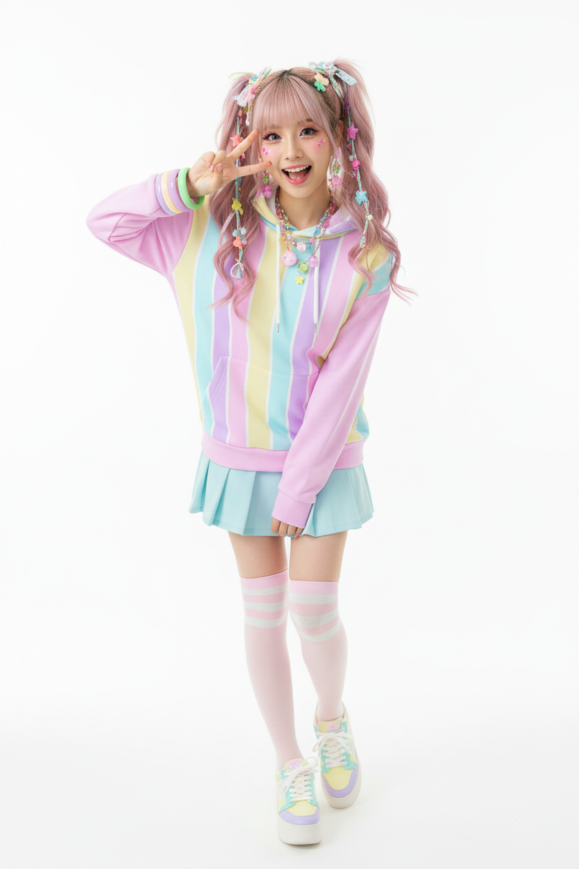 Fairy kei Yumekawaii Kawaii fashion pastel rainbow stripes harajuku jfashion hoodie