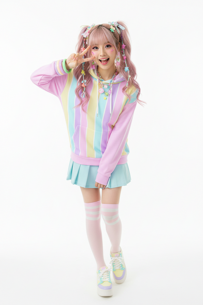 Fairy kei Yumekawaii Kawaii fashion pastel rainbow stripes harajuku jfashion hoodie
