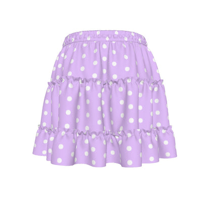 Cutie Polka Dots Purple Waist Tie Tiered Ruffle Mini Skirt