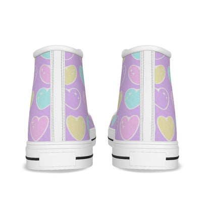 Sweet Love Hearts Women's High Top Cutie Canvas Shoes (Purple)