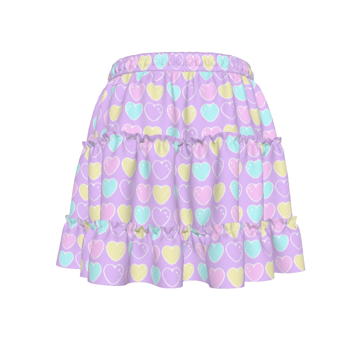 Sweet Love Hearts Purple Waist Tie Tiered Ruffle Mini Skirt