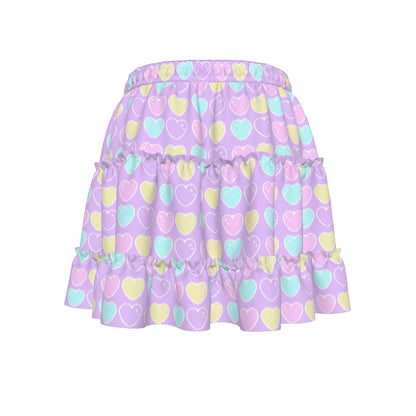 Sweet Love Hearts Purple Waist Tie Tiered Ruffle Mini Skirt