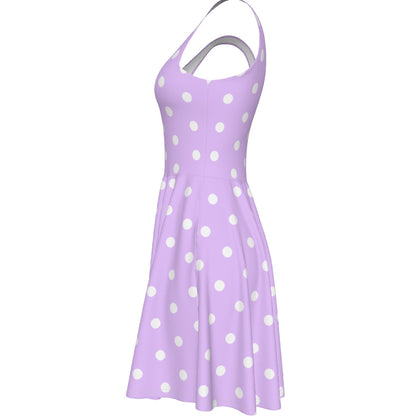Cute Polka Dots Skater Dress With Pockets (Fairy Kei Pastel Purple)