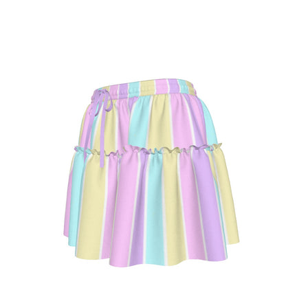 Pastel Stripes Waist Tie Ruffle Mini Skirt