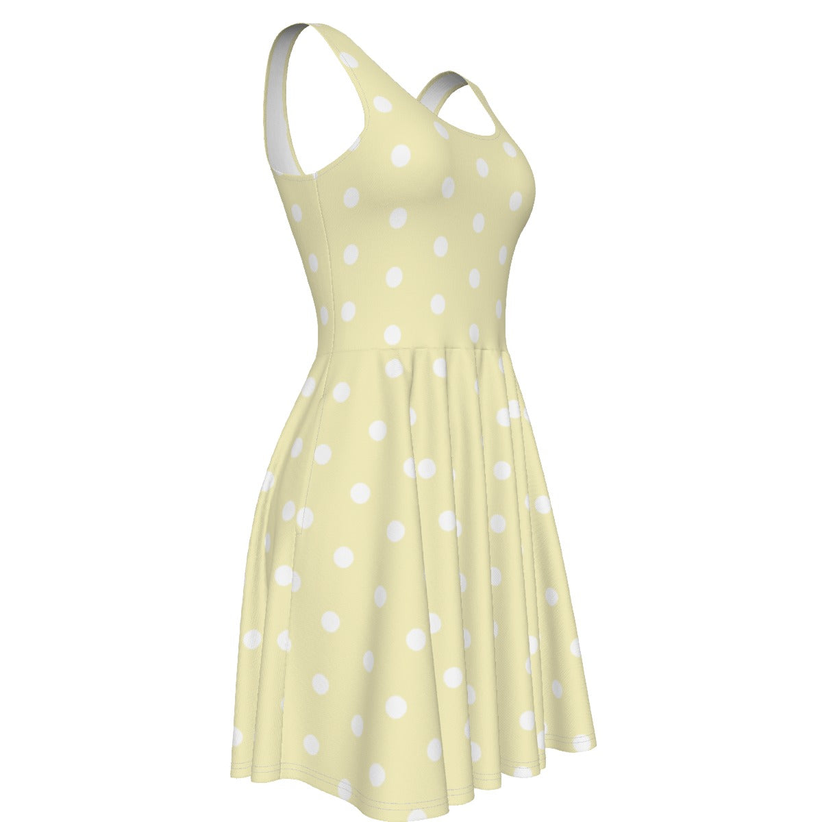 Cute Polka Dots Skater Dress With Pockets (Fairy Kei Pastel Yellow)