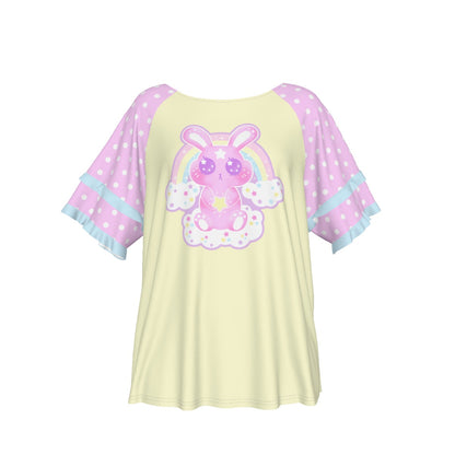 Wishing Bunny Yellow Round Neck Raglan Sleeve Ruffle Frill T-Shirt