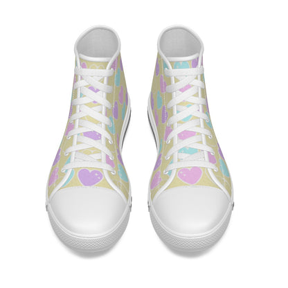 Sweet Love Hearts Women's High Top Cutie Canvas Shoes (Yellow)