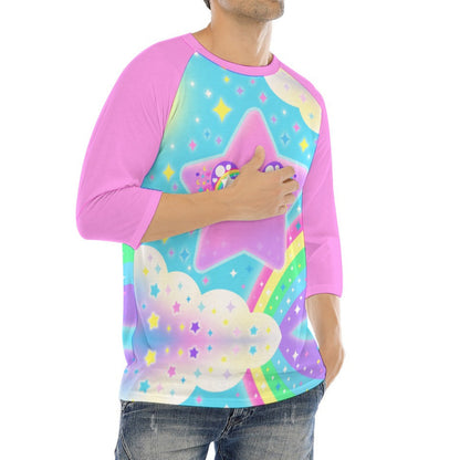 Rainbow Decora Star Unisex Raglan 3/4 Sleeve T-shirt (Pink)