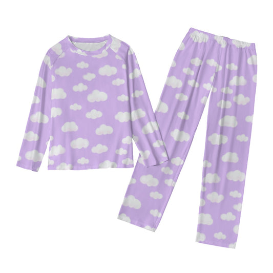 Dreamy Clouds Women's Raglan Long Sleeve Top With Wide Ankle Pants Pajamas Set (Lilac)