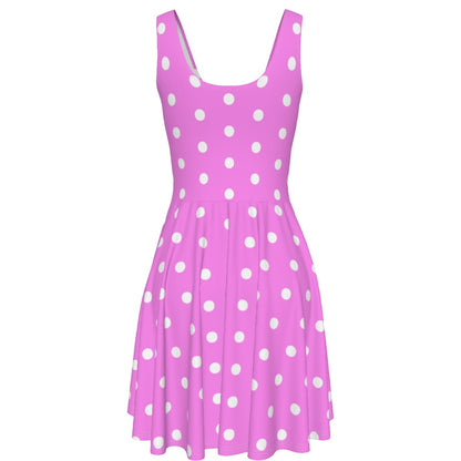 Cute Polka Dots Skater Dress With Pockets (Hot Pink)