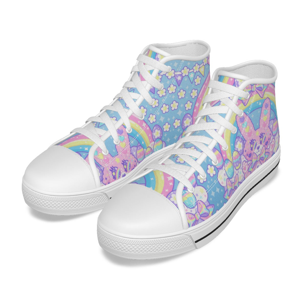 Magical Rainbow Easter Bunny Men's High Top Cutie Canvas Shoes