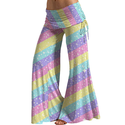 Cosmic Rainbow Women's High Waist Wide Leg Boho Palazzo Pants
