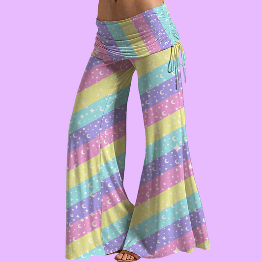 Cosmic Rainbow Women's High Waist Wide Leg Boho Palazzo Pants