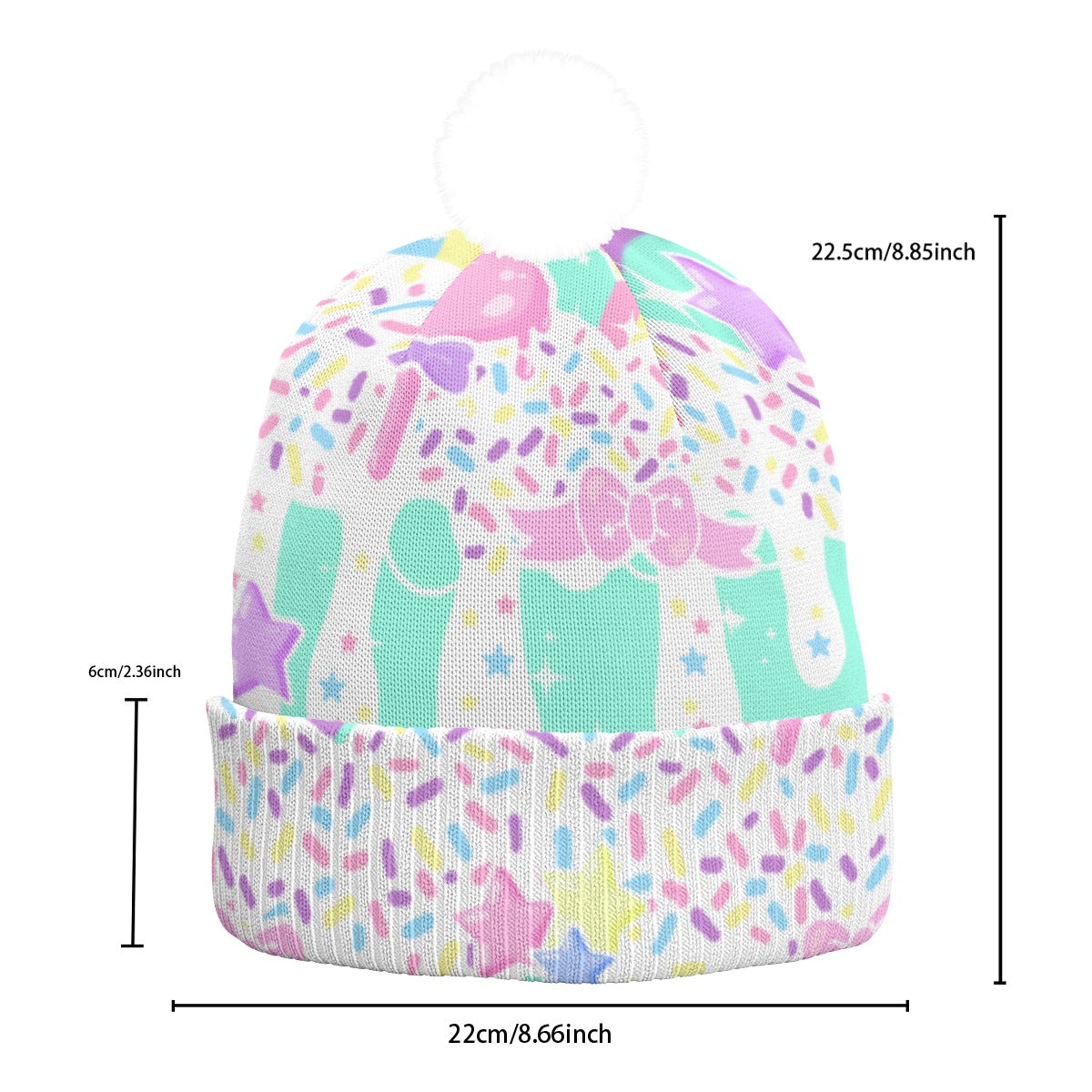 Rainbow Sweets Mint Knitted Beanie Hat With Pom-Pom