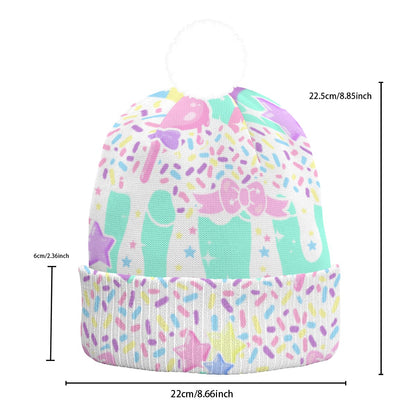 Rainbow Sweets Mint Knitted Beanie Hat With Pom-Pom