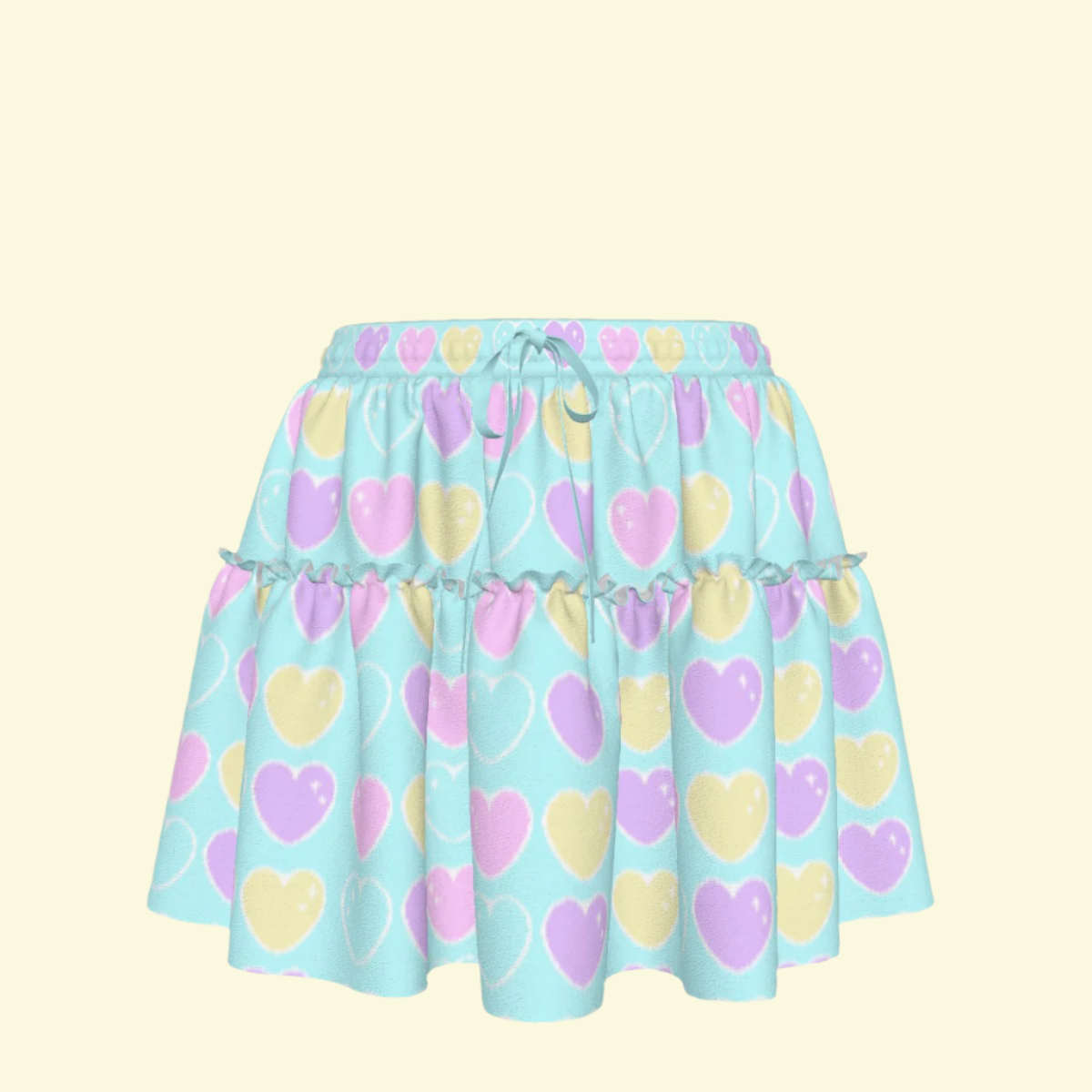 Sweet Love Hearts Blue Waist Tie Ruffle Mini Skirt