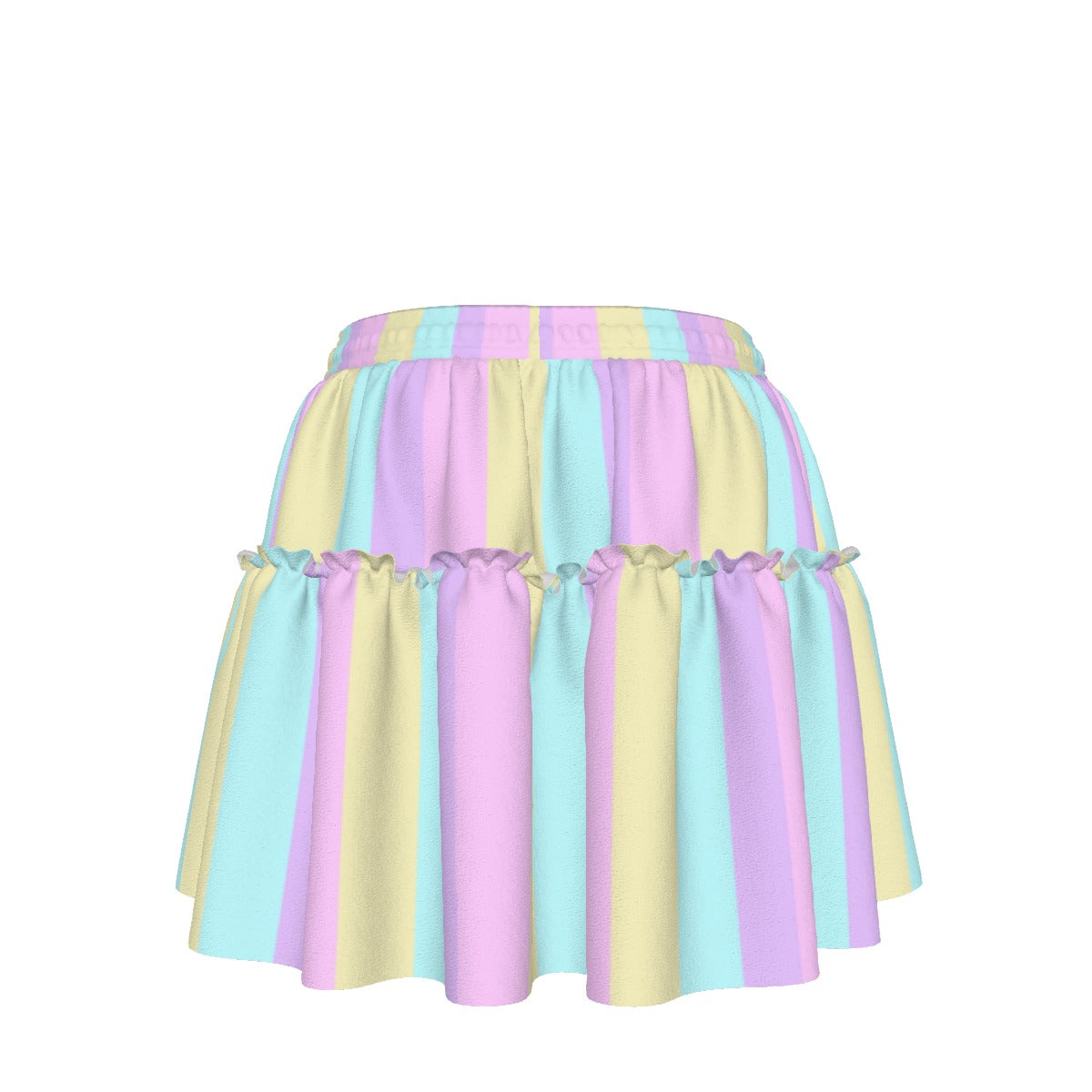 Pastel Stripes Waist Tie Ruffle Mini Skirt (Color Block)