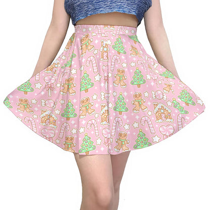 Kawaii Christmas Skater Skirt (Strawberry Cream)