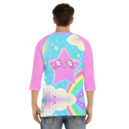 Rainbow Decora Star Unisex Raglan 3/4 Sleeve T-shirt (Pink)