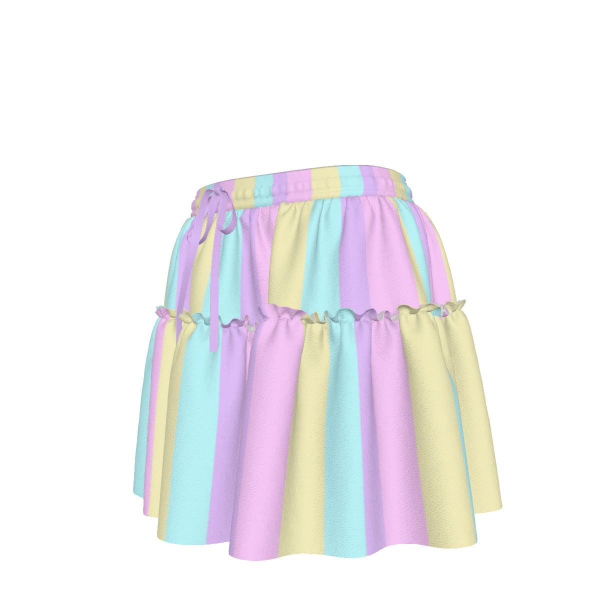 Pastel Stripes Waist Tie Ruffle Mini Skirt (Color Block)