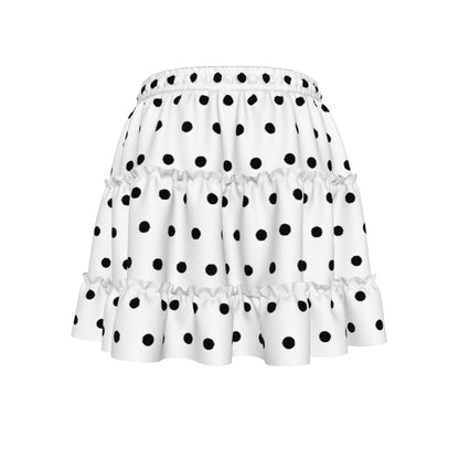 Cutie Polka Dots Waist Tie Tiered Ruffle Mini Skirt (White & Black)
