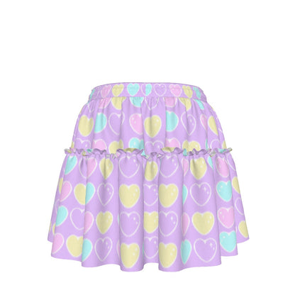 Sweet Love Hearts Purple Waist Tie Ruffle Mini Skirt