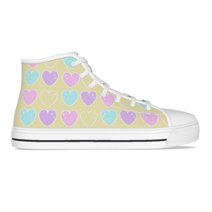 Sweet Love Hearts Women's High Top Cutie Canvas Shoes (Yellow)