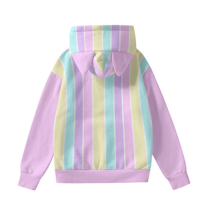 Pastel Stripes Pink Unisex Hoodie With Cat Ears