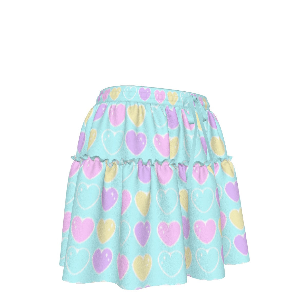 Sweet Love Hearts Blue Waist Tie Ruffle Mini Skirt