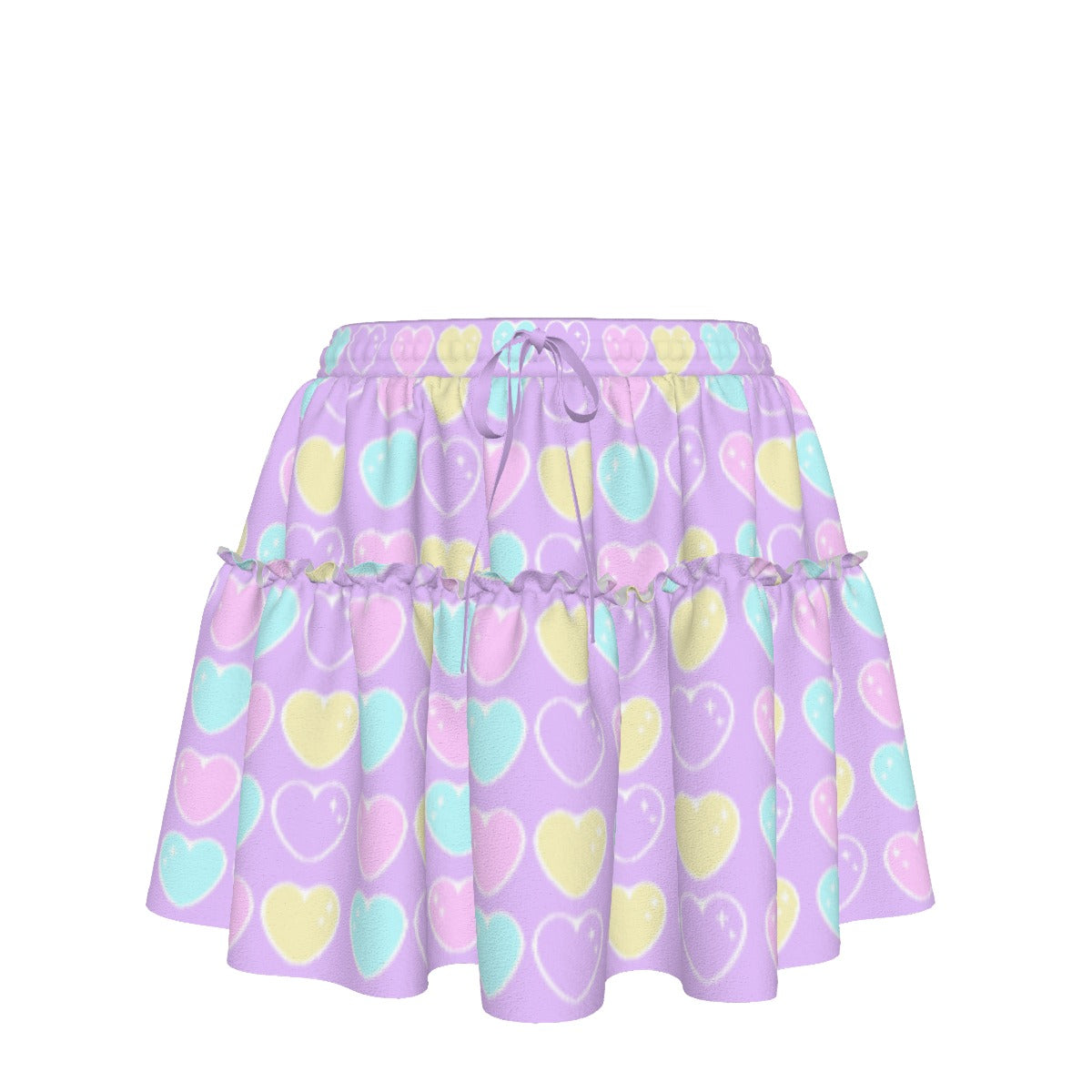 Sweet Love Hearts Purple Waist Tie Ruffle Mini Skirt