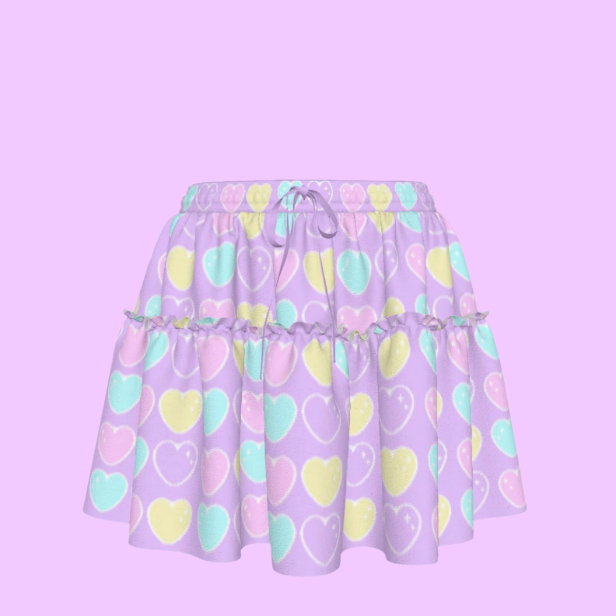 Sweet Love Hearts Purple Waist Tie Ruffle Mini Skirt