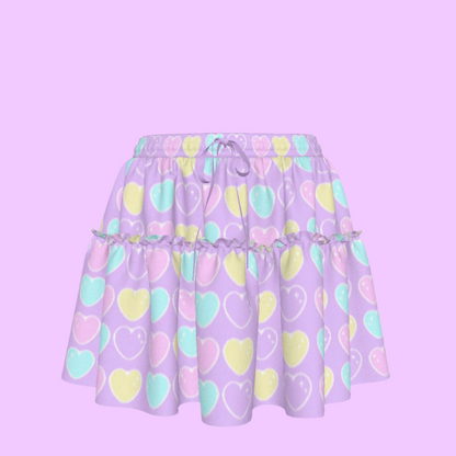 Sweet Love Hearts Purple Waist Tie Ruffle Mini Skirt